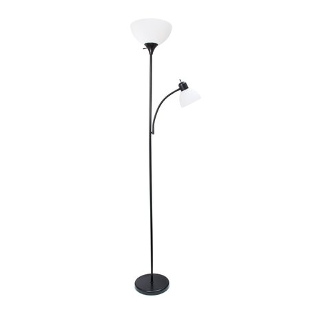 Simple Designs Floor Lamp with Reading Light, Black LF2000-BLK